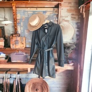 Black,Faux Leather Dress